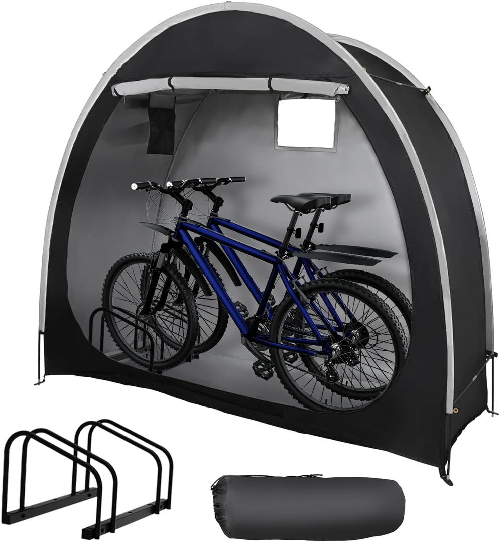Bike Storage Shed with Bicycle Racks Outdoor Portable Bicycle Storage Sheds with 210D Oxford 800ppm Waterproof for 2/3 Bikes, Covers Shelter for Motorcycle, Garden Tools, Lawn Mower (Small)
