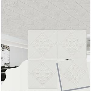 Alow Ceiling Tiles, 16pcs Tiles Peel and Stick, 3D Foam Ceiling Sticker for Interior Decor in Wall,(13.8 x 13.8In Covering 21 sq.ft White) (Lucky)