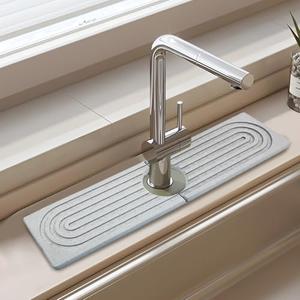 14.8 Inch Diatomite Faucet Mat for Kitchen Sink, Diatomite Stone Sink Tray Faucet Sink Splash Guard Sink Faucet Absorbent Mat for Kitchen Bathroom Fucet Sink(14.8" x 3.9",Light Grey)