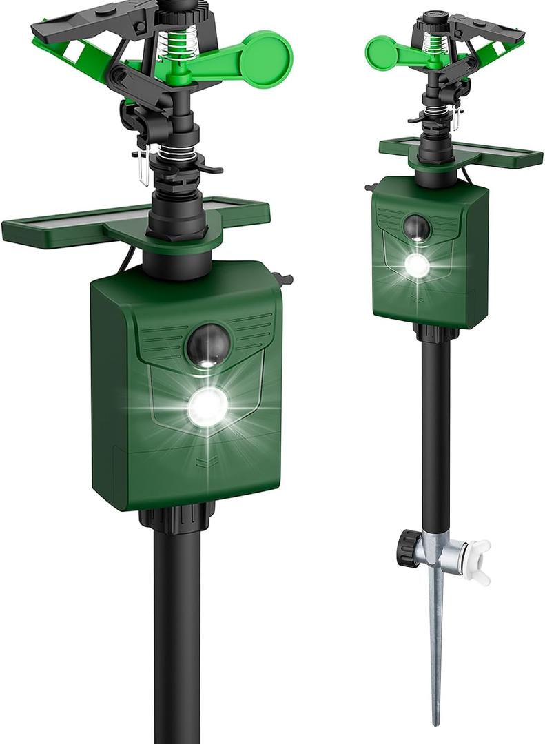 Motion-Activated Sprinkler, Solar Animal Repellent Outdoor - Deer Cat Deterrent with Motion Sensor & Flashing Lights, Protects Yard & Garden from Deer, Cats, Raccoons