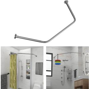 Corner Shower Curtain Rod Adjustable Stainless Steel Diamond Shaped Rack Drill Free Install for Bathroom, Bathtub, Clothing Store (Diamond Shaped, Both Sides: 17"-25.6",Middle:20"-26)