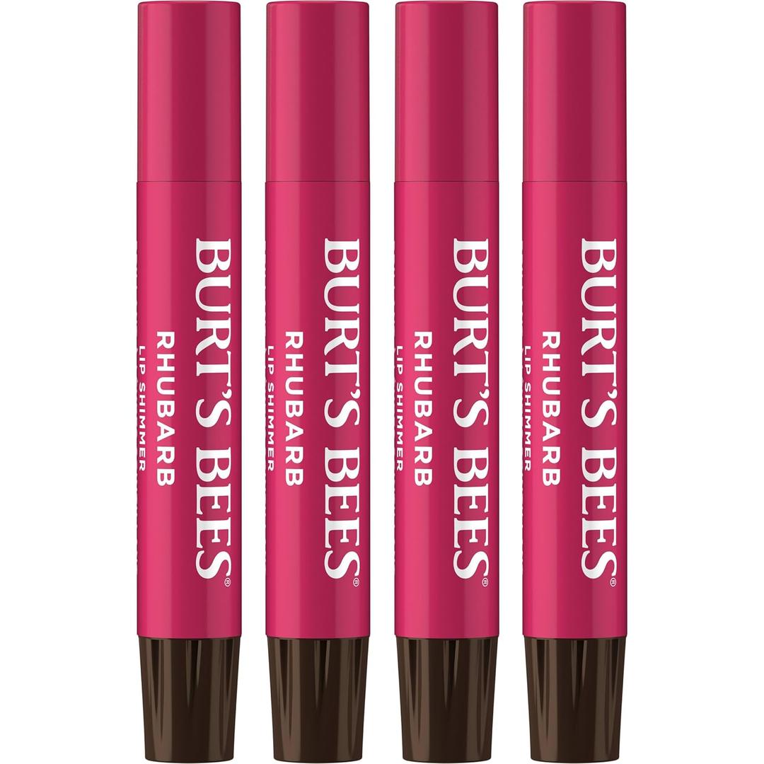 Burt's Bees Shimmer Lip Tint Set, Mothers Day Gifts, Tinted Lip Balm Stick, Moisturizing for All Day Hydration with Natural Origin Glowy Pigmented Finish & Buildable Color, Rhubarb (4-Pack)