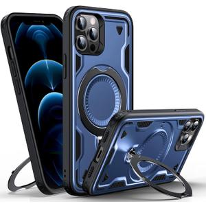 WYUIC Designed for iPhone 12/12 Pro Magnetic Case, Compatible with Magsafe, 10ft Drop Test Hard Rugged, 360 Rotating Ring Kickstand Shockproof Protection Phone Case iPhone 12/12 Pro Cover, Blue