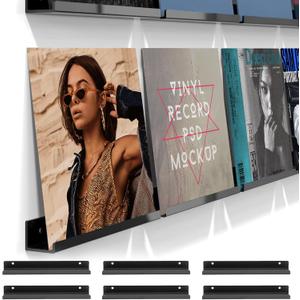 9.8Inch Vinyl Record Shelf Wall Mount 6 Pack Black Metal Vinyl Holder Wall Album Record Holder Display CD Display Art Works Display,Wall Mount Storage Rack for Office Home