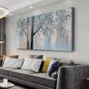 Blue Grey Abstract Tree Wall Art 24"x48" Framed Wall Decor Artwork Canvas Painting for Living Room/Bedroom/Dining Room/Office Modern Home Decor