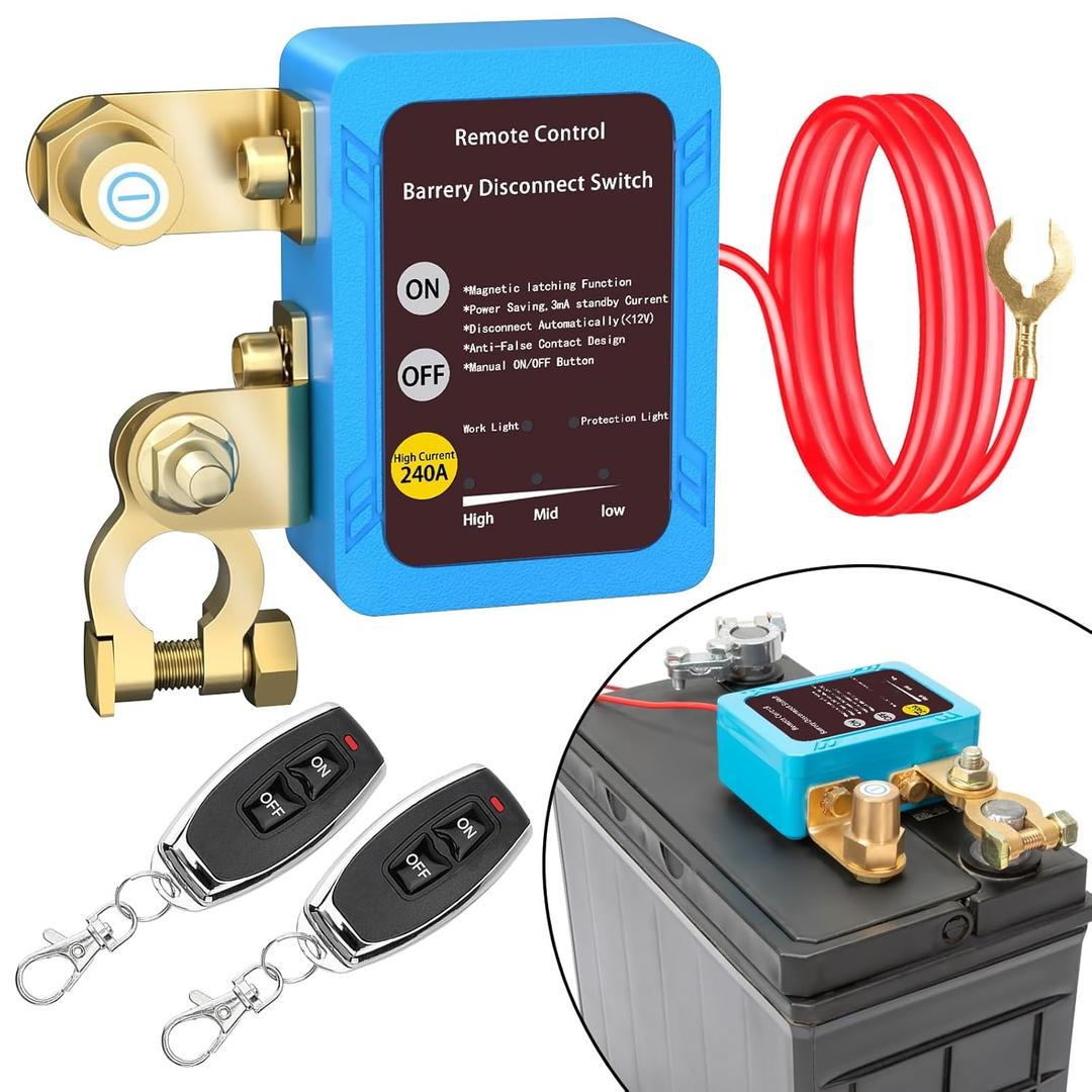 Remote Battery Disconnect Switch 12v, 240A, Upgrade Smart Voltage Car Kill Switch Anti-Theft, Prevent Battery Drain, Remote Battery Kill Switch for Car, Truck, RV (Flat Installation)
