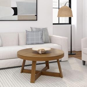 Plank+Beam Classic Round Coffee Table, 36" Farmhouse Coffee Table, Mini Center Tables for Small Spaces, Small Living Space Tea Table, Pecan Wirebrush, 36in x 36in