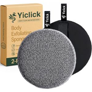 Yiclick Exfoliating Body Scrubber (2 Pack), Body Exfoliator Scrubber, Exfoliating Sponge for Shower Bath, Shower Loofah Luffa Lufa with Handle, Dead Skin Exfoliator for Body Scrub, Men Women (Black)