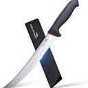 DELFINA Curved Breaking Knife 10 inch W/Sheath & Soft Grip Handle, Butcher Breaking Knife For Meat Cutting, High Carbon Japanese Steel