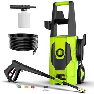 FIOCCO Electric Pressure Washer, 5000PSI Max 3.4 GPM Portable Power Washer with 35FT Cord, 20FT Hose, 4 Quick Nozzles, Foam Cannon High Power Washers Electric Powered for Car, Garden, Patio, Green