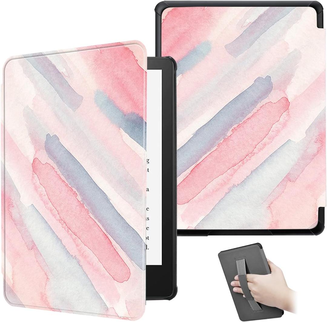 Case for Kindle Paperwhite 12th Gen 2024(7") & Kindle Colorsoft Signature Edition - All New PU Leather Cover with Hand Strap, Auto Wake/Sleep for Kindle Paperwhite Signature 2024 Released, Pink