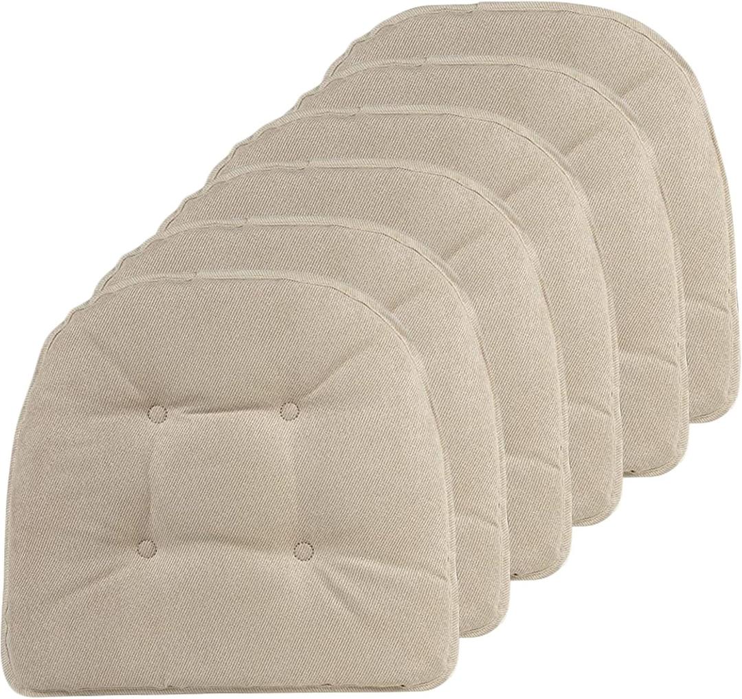 Non-Slip Chair Cushions, Assembled in USA, U-Shaped Skid-Proof Seat Pads for Dining Room, Kitchen, Office, 15"x16", 6 Pack