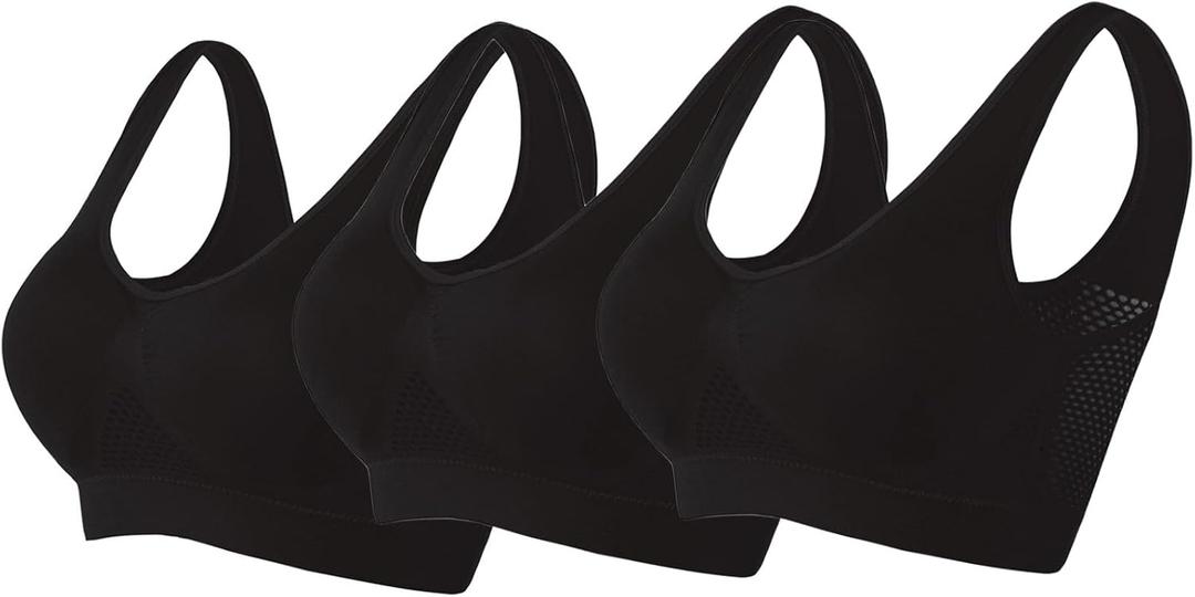 3 Pack Running Sports Bras for Women 2024 Plus Size Breathable Cool Liftup Air Bra No Underwire Mesh Comfort Bra S