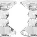 2-Pack Crystal Candle Holders, Clear Crystal Taper or Pillar Candlesticks, Table Centerpiece Home Decor for Wedding, Dining, Party(4.9in Tall)