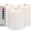 Bilymate White Wax Flameless Candles,Battery Operated LED Pillar Candles with Remote and Timer for Valentines Home Wedding Birthday Decoration,Set of 3