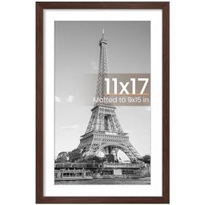 upsimples 11x17 Picture Frame, Display Pictures 9x15 with Mat or 11 x 17 Without, Wall Hanging Poster Frames, Brown, 1 Pack