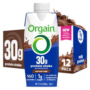 Orgain 30g High Protein Shake, Dairy Isolate Milk Protein, Chocolate Fudge, 5g BCAAs, 1g Sugar Per Serving, Meal Replacement, Ready to Drink, Keto Friendly, Gluten-Free 11 Fl Oz (Pack of 12) (EXP 12/07/26)