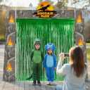 Dinosaur Birthday Party Decorations Supplies - Dino Park Door Porch Banner Backdrop and Green Foil Fringe Curtains for Jungle Safari Theme Boys Kids Favors Photoshoot Props