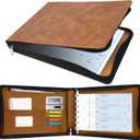 Antner Zippered 7 Ring Business Checkbook Binder Portfolio for 3-on-a-Page Business Checks, 600 Checks Capacity, PU Leather Check Book Binder Cover for 9x13 Sheets, Built-in Storage Organizer, Brown