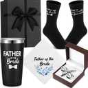 Domensi Father of the Bride Gift Set Include Insulated Coffee Tumbler Wedding Handkerchief Bride Socks Cufflinks and Tie Clip Funny Wedding Gifts for Father Men Engagement Announcement Accessory