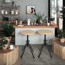 Industrial Bar Stool-Rustic Swivel Bar Stool-Round Oak Metal Stool-Counter/Bar Height Adjustable Stool-Cast Steel Stool 17.72"-21.65" (Set of 2)