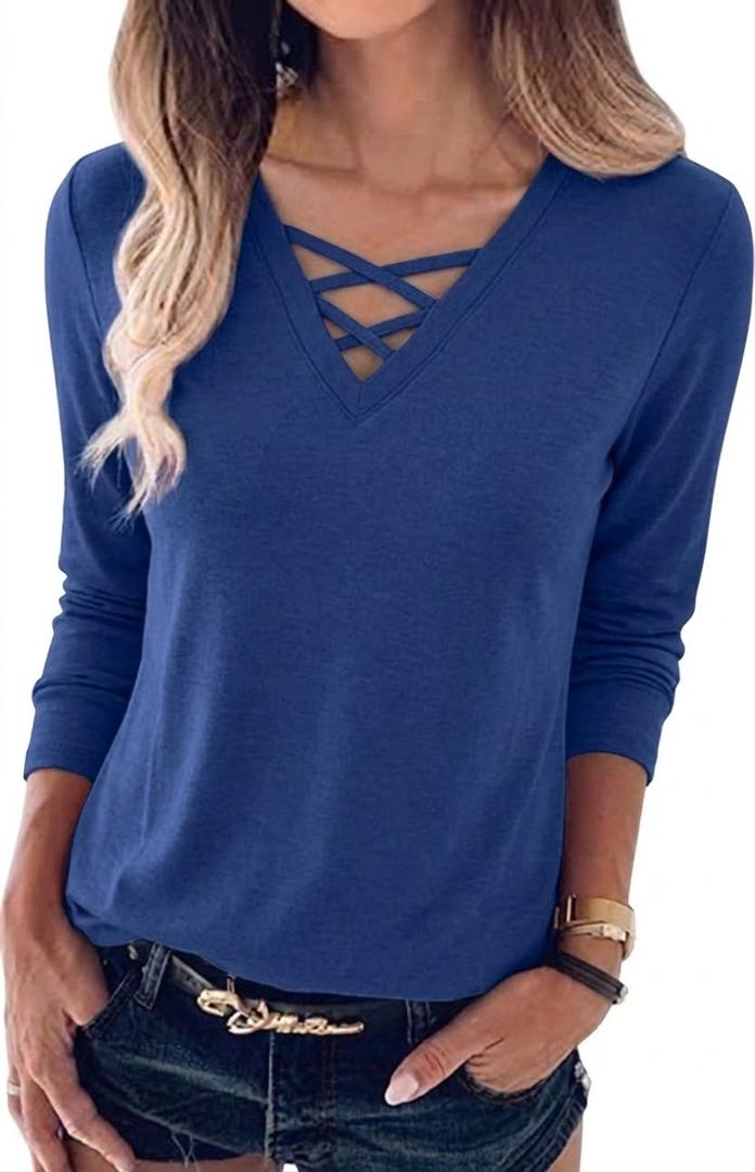 ANRABESS Womens Long Sleeve V Neck Shirts Loose Fit Casual Tunic Tops Criss Cross Blouses
XL