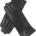 YISEVEN Womens Sheepskin Leather Gloves with Floral Embroidery and Animal Print (6.5"/S, Black - Small Spot)