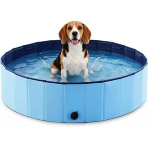 Foldable Dog Pool for Small & Medium Dogs Portable Pet Pool for Outdoor, Backyard, Travel, Beach, Cooling & Bathing, Easy to Store & Clean (Blue, Medium-48" x 12")