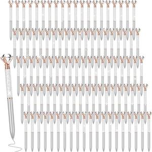 Sherr 100 Pack Big Crystal Diamond Pens Cute Ballpoint Pens Retractable Ballpoint Rhinestones Crystal Bling Gem Plated Black Gel Ink Office Supplies Gifts for Women(Silver,Wedding Style)