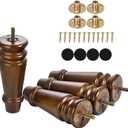 Maricome Wood Furniture Legs 6 inch Replacement Feet Set of 4 Pre-drilled M8 Bolt Ottoman Chair Cabinet Dresser Wooden Legs Mid Century Screw in