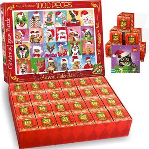 Advent Calendar 2025 Christmas Jigsaw Puzzles, Christmas Dogs & Cats 24 Days Countdown Calendar 1000 Pieces Christmas Holiday Jigsaw Puzzles for Adult Families Xmas Gifts Stocking Stuffers Home Decor