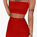 BEAGIMEG Women's Ruched Cami Crop Top Bodycon Skirt 2 Piece Outfits Dress, Small