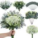 N&T NIETING 120Pcs Artificial Mixed Eucalyptus Stems Leaves Bulk, Faux Greenery Stems Branches with Baby Breath Silver Dollar Fake Eucalyptus Sprays for Wedding Decor Vase Bouquet Floral Arrangement
