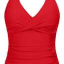 Tempt Me Womens Tankini Top Halter Tummy Control Swim Tops Only Twist Front V Neck Bathing Suit No Bottom (Large, Red)