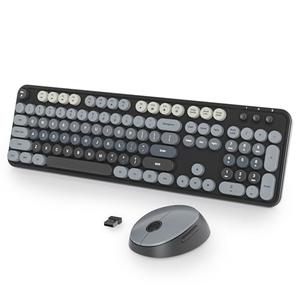 Vumilstek Black Keyboard and Mouse Combo Wireless, 2.4G Full Size 104-Key Retro Typewriter Keyboards Round Keys for Students Teenagers Home Office PC Laptop (Black/Gray)