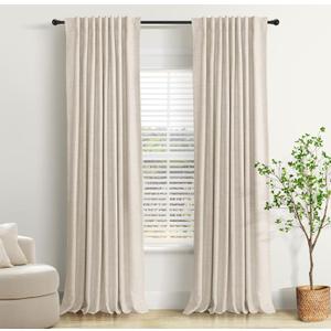 INOVADAY 100% Blackout Curtains 84 Inches Length 2 Panels Set, Back Tab/Rod Pocket Linen Black Out Curtains for Bedroom, Thermal Insulated Window Drapes - Cream, W50 X L84