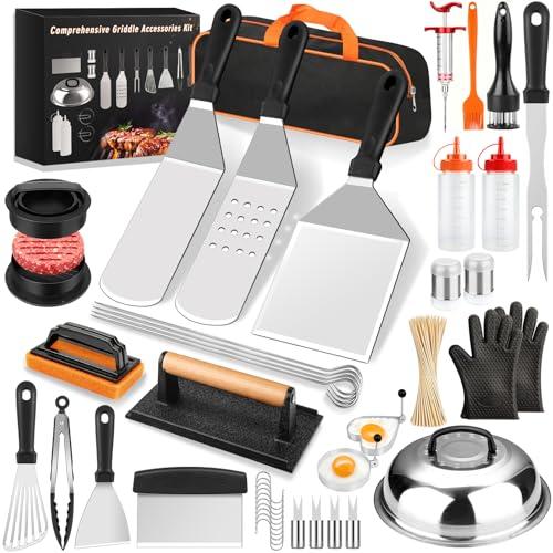 Griddle Accessories Kit, 142 PCS Flat Top Grill Accessories Set for Blackstone, Grill Spatula Set with Enlarged Spatulas, Basting Cover, Scraper for Outdoor Barbecue