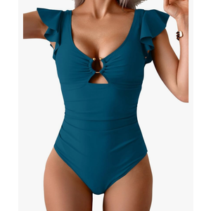 Eomenie Women's One Piece Swimsuit Tummy Control Bathing Suit Cutout Ruffle Slimming Swim Suit S