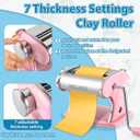 Polymer Clay Press Machine,Clay Roller Machine,Includes Clamp and Hand Crank,Stainless Steel Polymer Clay Tools for Clay Earring Making,7 Thickness Clay Pasta Machine-Pink