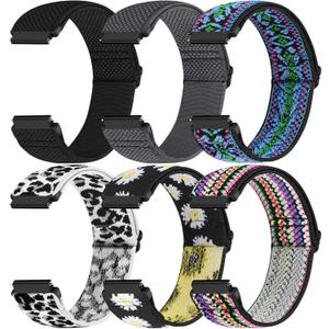 24mm Quick Release Elastic Watch Bands Compatible with Garmin Venu X1/Suunto 9/9 Baro/9 Titanium/D5/7/TicWatch Altas/Pro 5/Pro 5 Enduro/COROS Nomad/iTouch AIR 4 41mm 46mm/AIR 3 44mm/G-shock ga2100 (Black+Grey+Bohemian Blue+White Leopard Print+Sunflower+Colorful)