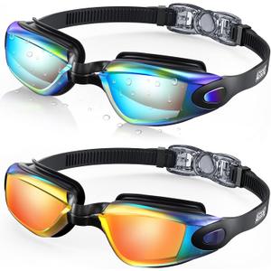 Aegend Swim Goggles 2-Pack, No Leaking Anti-Fog UV Protection Mirrored Swim Glasses for Adult Men Women, Wide View Outdoor