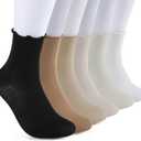 Rueesh 6 Pairs Breathable Women Warm Ruffle Ankle Socks Winter Cozy Knit Cotton Crew Socks Soft Thermal Frilly Calf Socks (White)