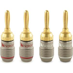 Nakamichi FanLock Excel Series 24k Gold Plated Banana Plug 10 AWG - 18 AWG Gauge Size 4mm for Speakers Amplifier Hi-Fi Stereo Home Theatre Radio Audio Wire Cable Quick Connector, 4 Pcs (2-Pairs)