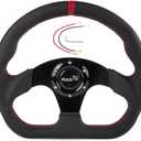 RASTP Racing Steering Wheel,12.6/320mm Genuine Leather 6 Bolts Steering Wheel with Horn Button, Style C
