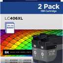 LC406XL Black Ink Cartridges Compatible for Brother LC406XL LC406 High Yield Work with Brother MFC-J4535DW MFC-J4335DW MFC-J5855DW MFC-J6555DW MFC-J6955DW Printer(2 Pack)