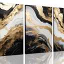 ZQARTZZQ 3 Piece Framed Wall Art Abstract Wall Decor Black Gold Pictures Marble Canvas Art Modern Minimalism Paintings Artwork For Living Room Bedroom Office 12x16in