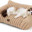 Bedsure Cute Cat Couch for Pets - Fluffy Small Dog Sofa with Premium Soft Corduroy Fleece, Pet Sofa with Removable Washable Cover, Supportive Dog Couch Bed for Small Medium Dogs, 30inch, Tuscan Beige (30x20x10", Sandy Tan)