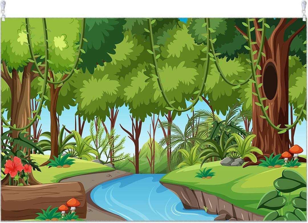 HunnmingRe 6x9ft Rainforest Falls Decorations Jungle River Backdrop 2026 VBS Tropical Forest Background Safari Wild Animals Photography Decor Summer Party Photo Studio Props