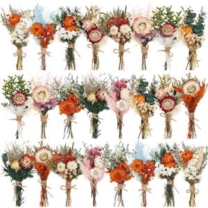 Layhit 24 Pcs Boho Dried Flower Bouquet Mini Wedding Handmade Dry Flowers Decor for Vase Crafts DIY Photo Boutonniere for Men Floral Plant for Bridesmaid Gift Birthday Decor (Gerbera Daisy)
