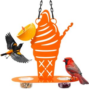 Oriole Metal Bird Feeder for Outdoor Jelly and Oranges, Baltimore Oriole Jelly Bird Feeder with Ice Cream Design for Outdoors Hanging (Orange)